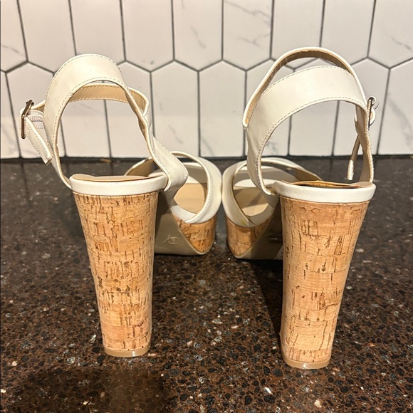 Revamped White Platform Heels with Cork Block Heel, size 9 - Picture 5 of 10
